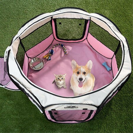 DARETOCARE Portable Pop Up Pet Play Pen with Carrying Bag, Pink - 38 in. dia. x 24 in. DA3856517